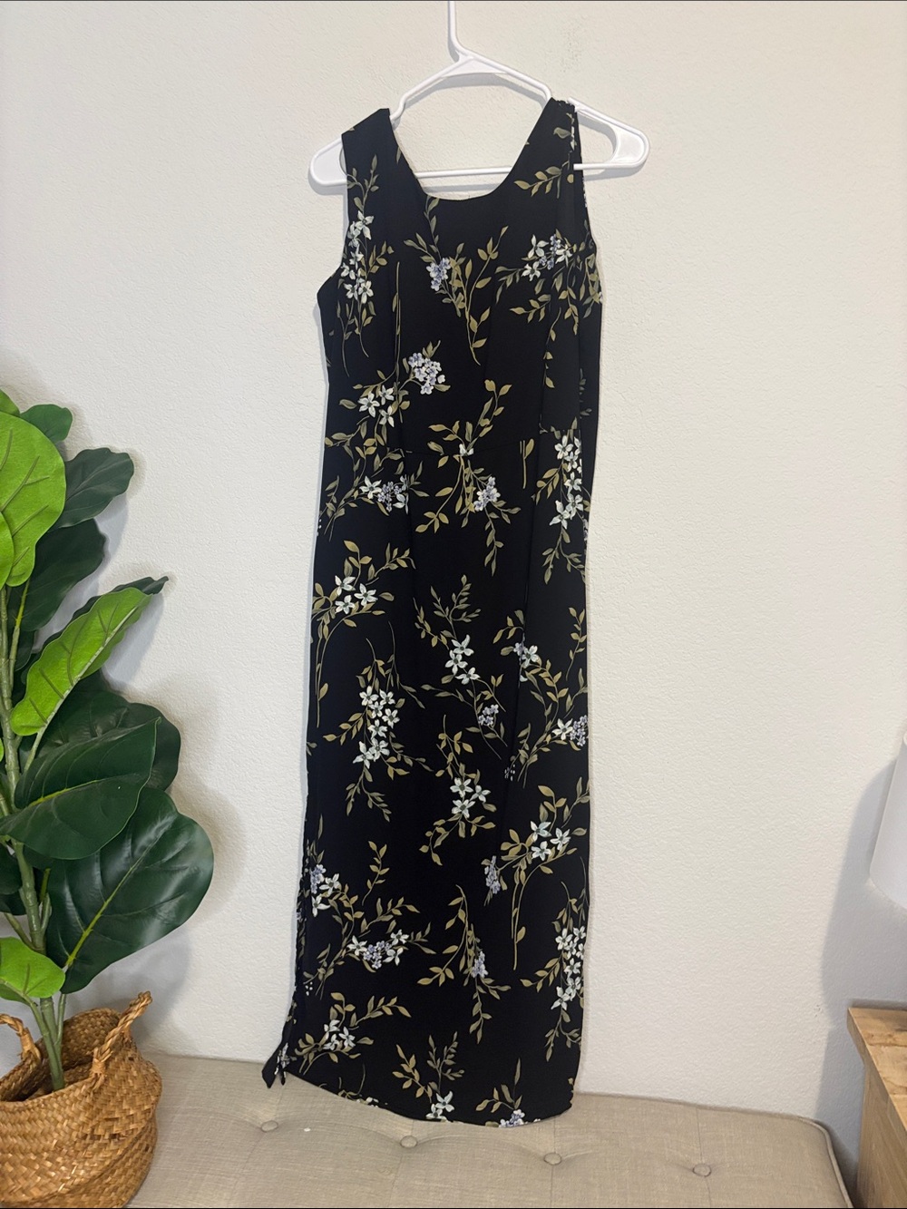 Vintage Preview International Black Floral Maxi Dress Medium